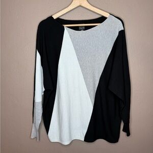 Aaeda Women's Geometric Color Block Sweater Size Large Cozy Cabincore Minimalist